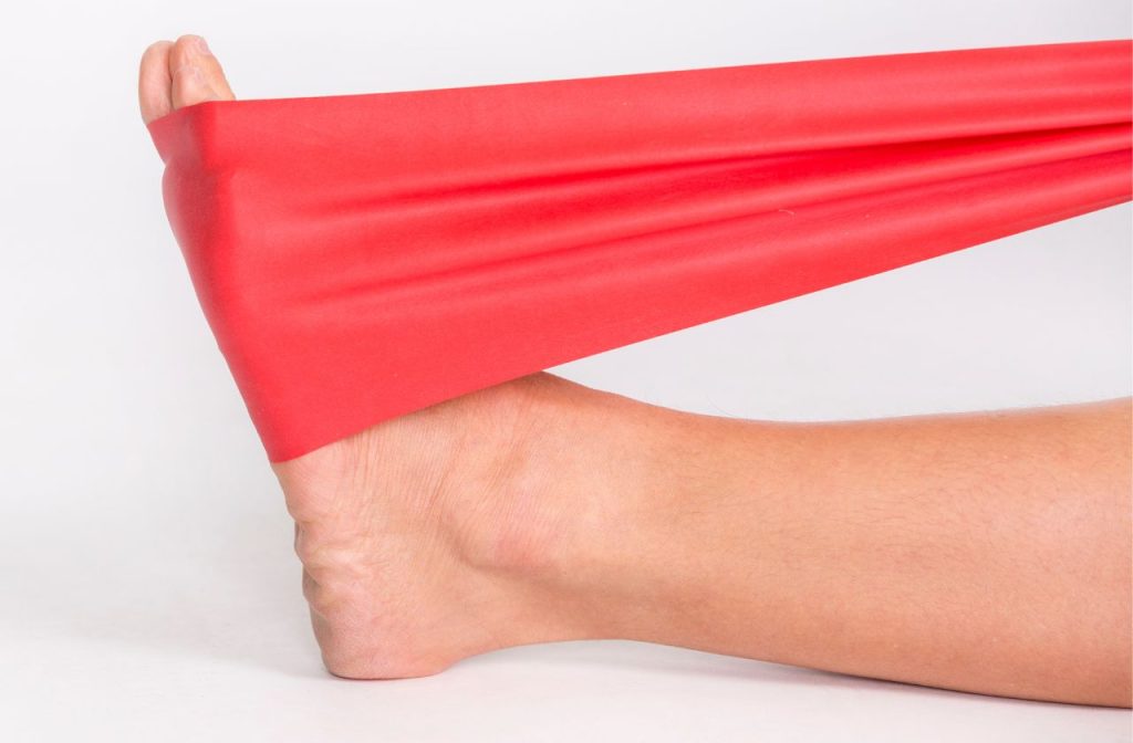 Ankle sprain rehab exercise with stretchy band