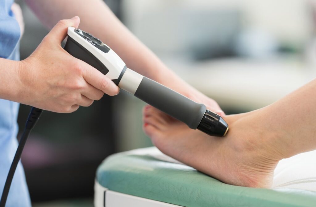 treament for peroneal tendonitis can include shockwave therapy, custom orthotics, strapping/taping, physical therapy, rest, foot and activity modification